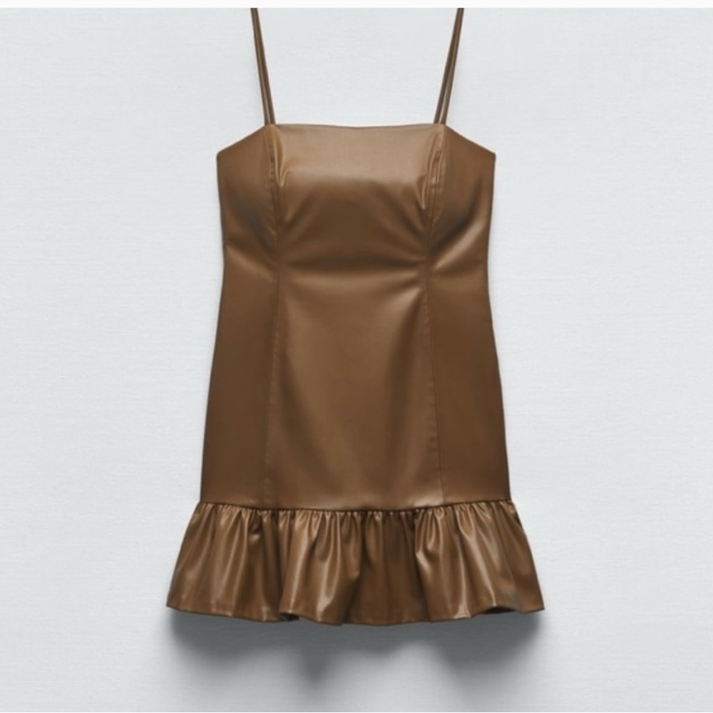Brown faux leather Zara dress.